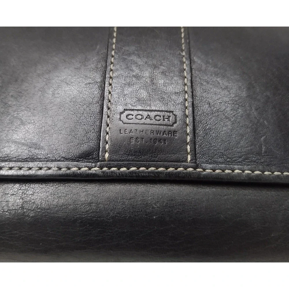 Coach Black Leather Credit Card ID Window Trifold Wallet